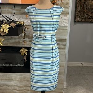 Calvin Klein New Without Tags Belted Striped Sleeveless Sheath Dress. Size‎ 12